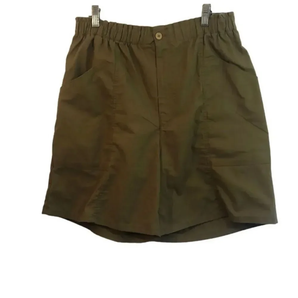Elastic Waist Olive Green‎ Shorts with Pockets Casual Comfy Everyday